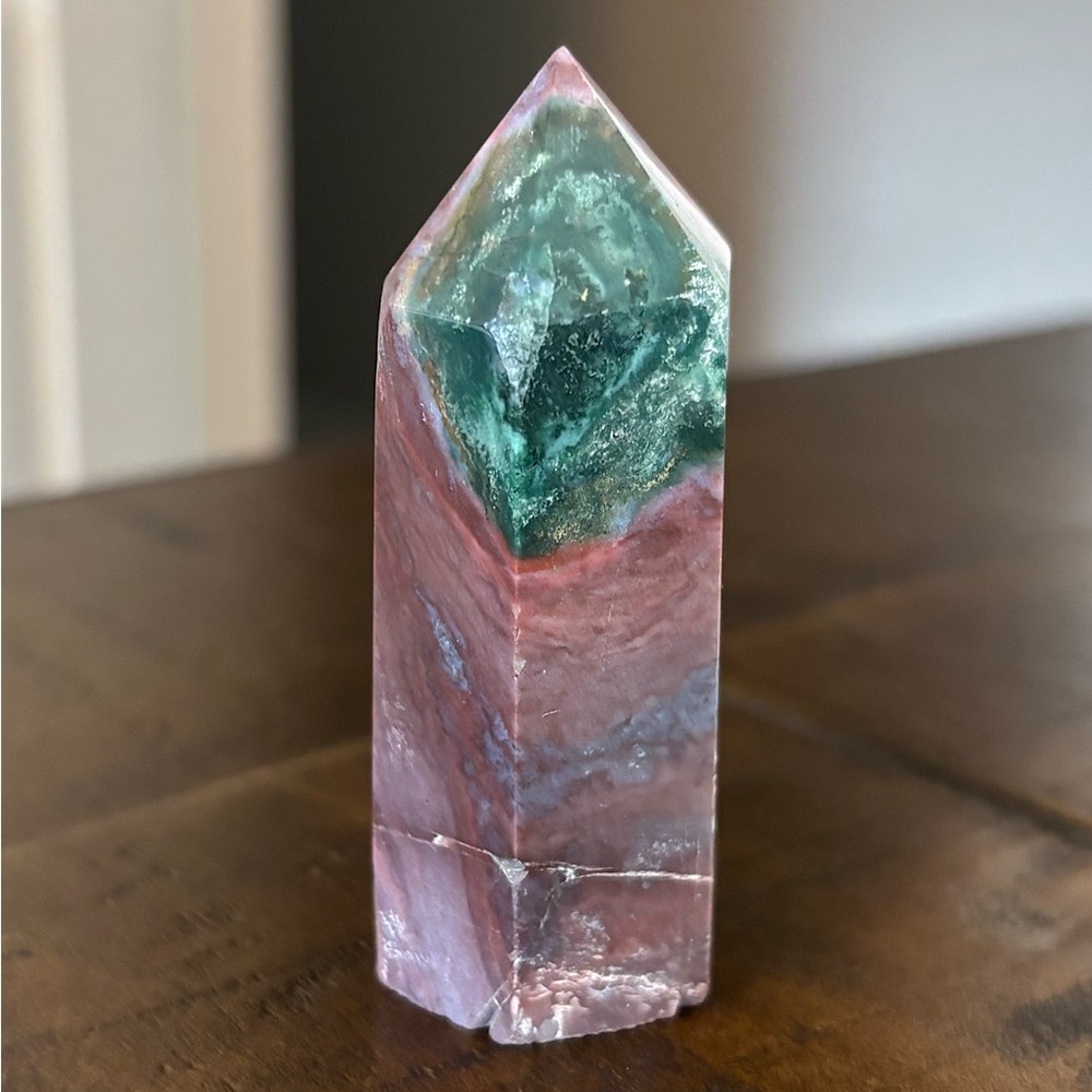 Ocean Jasper Tower Polished Point Green Pink Emotional Healing Spiritual Crystal